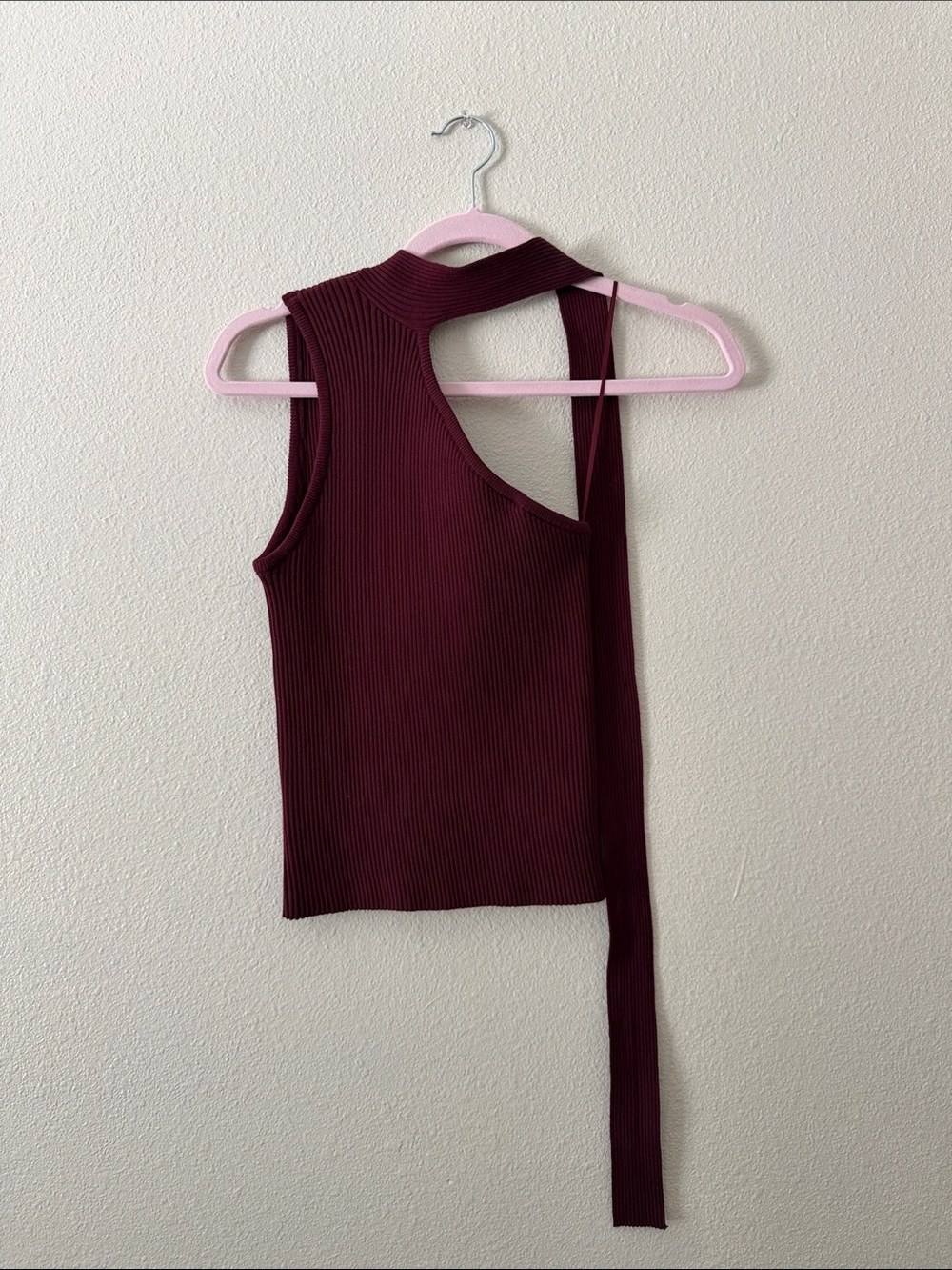 Lucy Paris Ribbed Asymmetric Tank in Burgundy